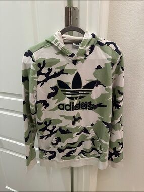 adidas Men’s Camo Crewneck Hoodie - Green/White/Black